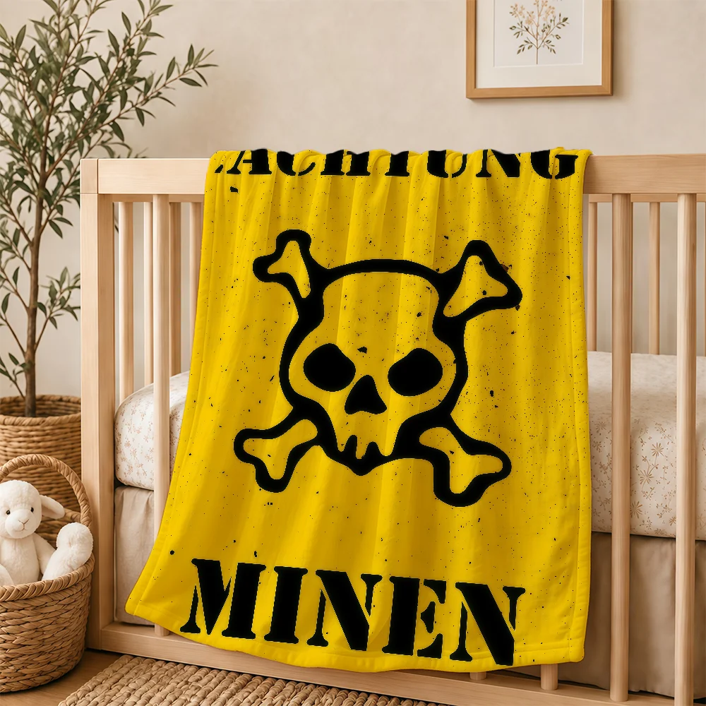 Achtung Minen Military Tin Sign Warning Blanket For Soft Warm Knee For Bedroom Living Room Bed Sofa Camping Picnic Office Gift