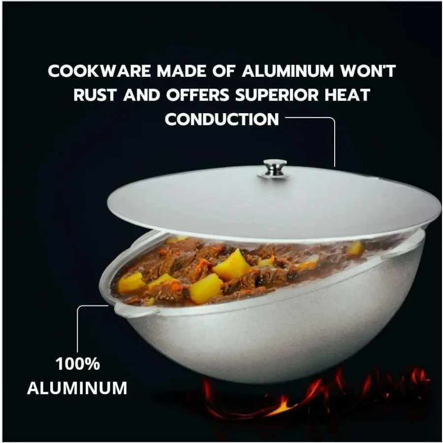 مرجل آسيوي من الألومنيوم المصبوب مع غطاء من الألومنيوم كازان وعاء فرن هولندي أواني طهي للتخييم وعاء المطبخ آمن للفرن باللون الرمادي كالديرو (15 لتر) #2