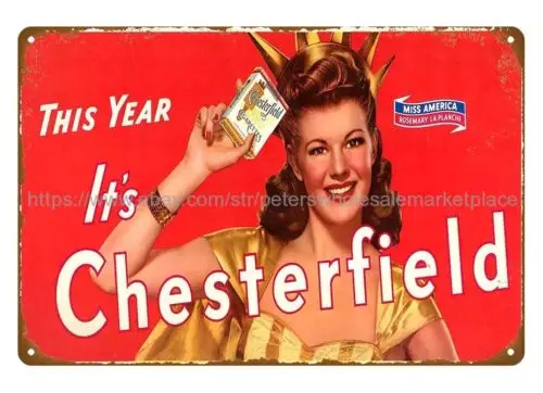 1941  CIGARETTES MISS AMERICA metal tin sign wall art metal