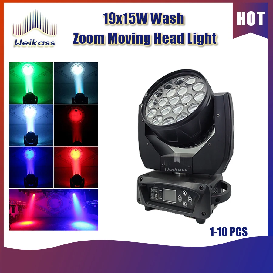 0 Tax 1-16Pcs LED 19x15W RGBW Beam Lyre Wash Zoom Moving Head Light DJ Disco Party Bar Dance Floor Stage Effect Light Equipment