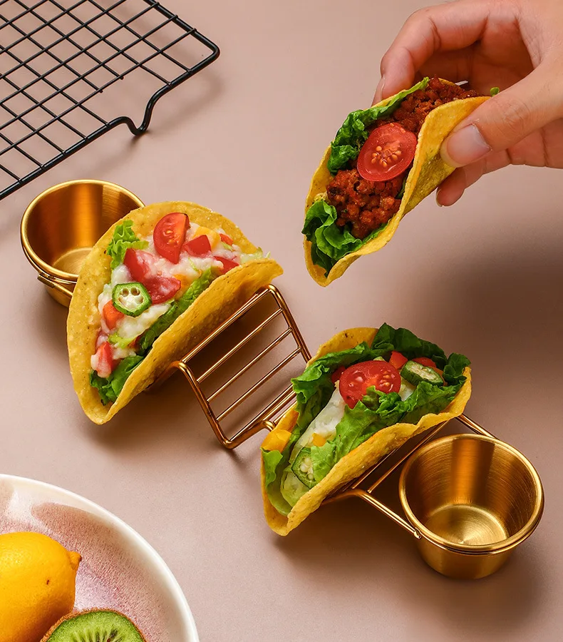 Stainless Steel Tortilla Holder Burrito Holder With Sauce Cup Taco Holder Kitchen Stainless Steel Cute Tableware