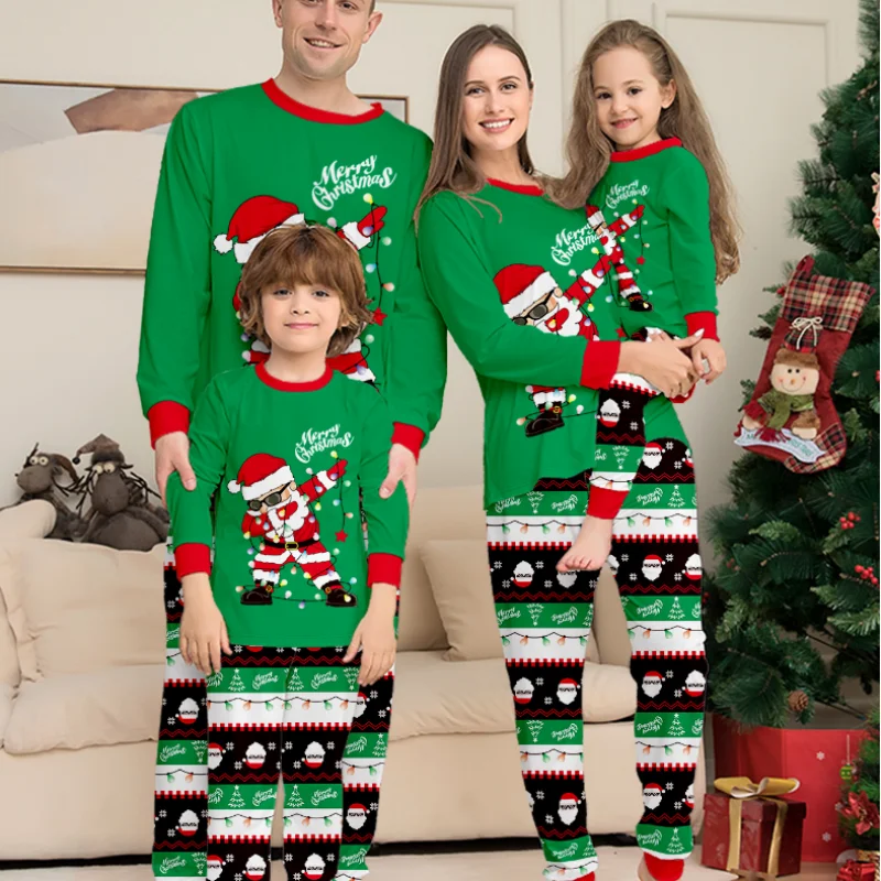 

2025 Autumn New Family Pajamas Set for Grandpa Grandma Dad Mom Daughter Son Christmas Cartoon Print Matching Clothes Outfits