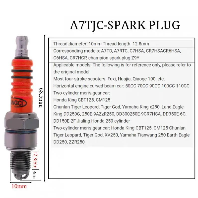 69mm Modified A7TJC Three Ignition Plug Nozzle Fit A7RTC A7TD C7HSA CR7HSACR6HSA for 110CC Motorcycle Beam Car GY6 125CC Scooter