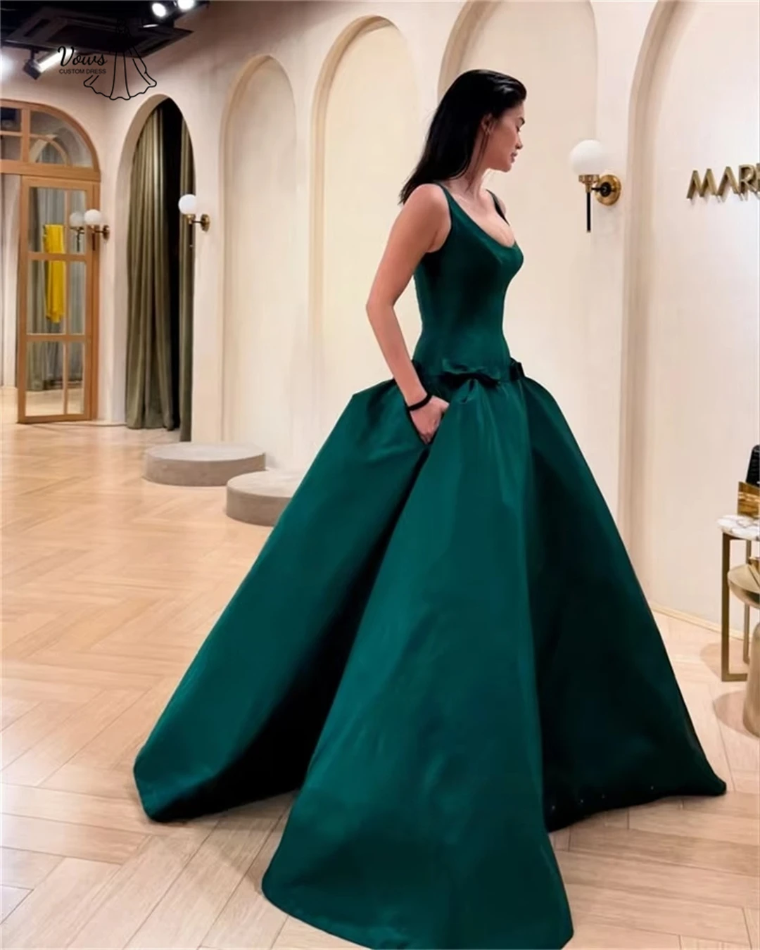 Vows-vestidos de fiesta elegantes para boda, vestido de ceremonia para mujer, línea de tela satinada, vestidos de graduación de lujo hechos a medida, Gala con tirantes 2025