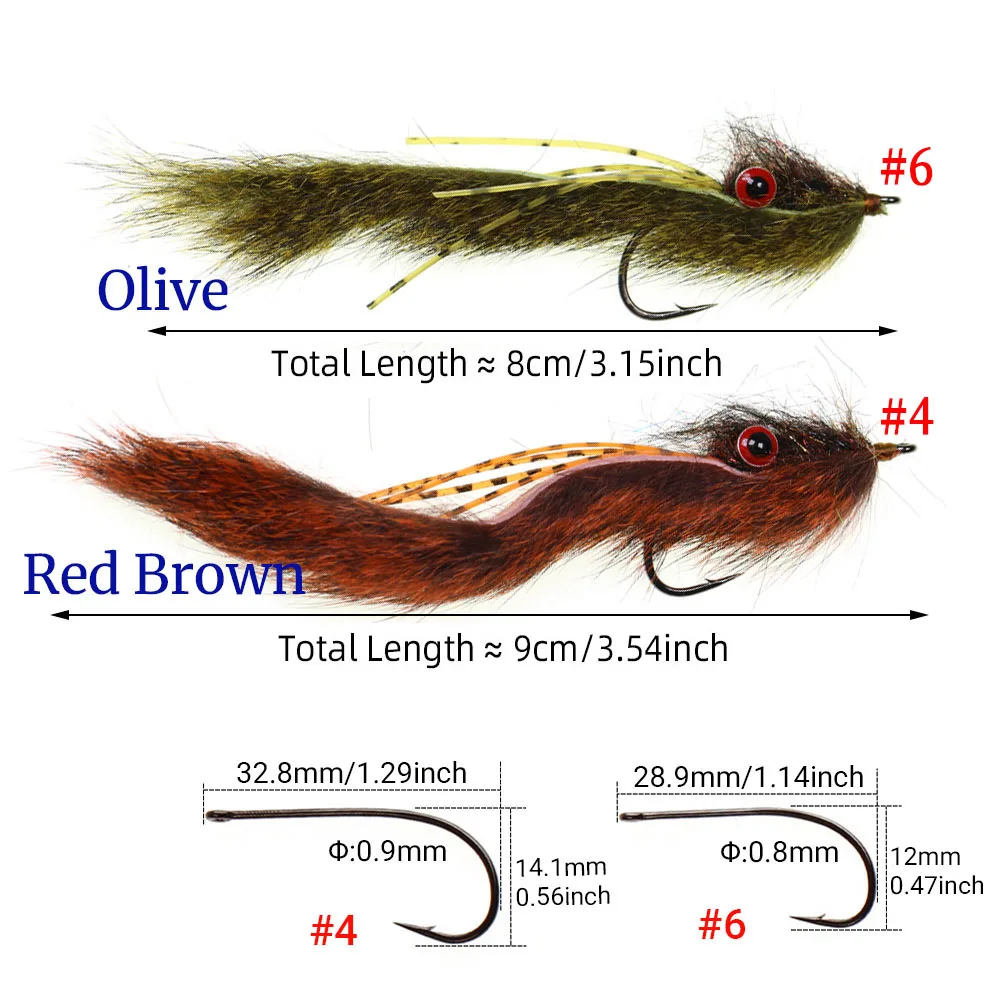 2 Stück Angeln Streamer Fly für Forellenbarsch - Bottom Search Loach Lure mit Hantelaugen, Eichhörnchenschwanz, für Süßwasser-Salzwasser – Detail 3