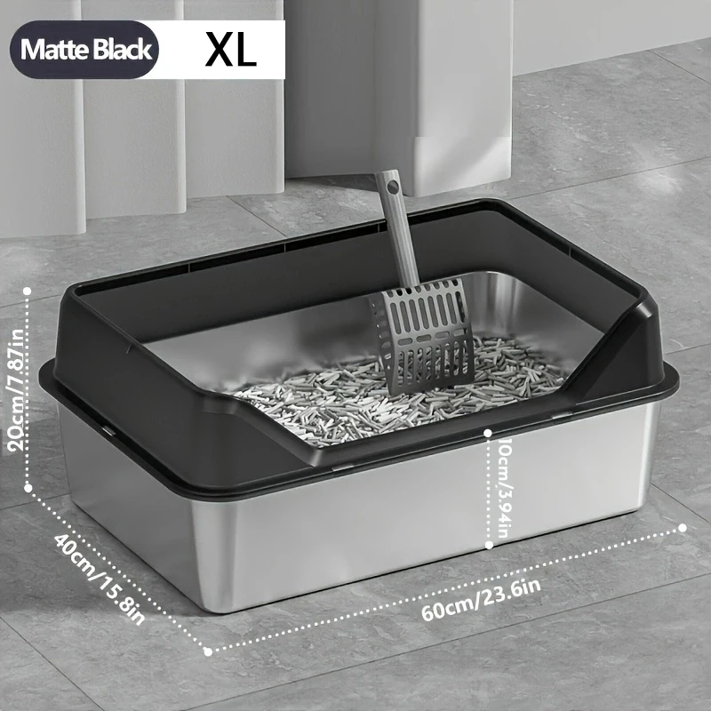 KEMORELA 1PC Stainless Steel Open Litter Box Cat Bedpans Thickening Semi-enclosed High Side With Lid Litter Scoop Splashproof - view 6