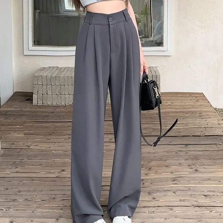 

Women Suit Pants Elastic Waist Slimming Casual Pants Autumn Loose Wide Leg Pant Women's High Waist Draped Pants Trendy