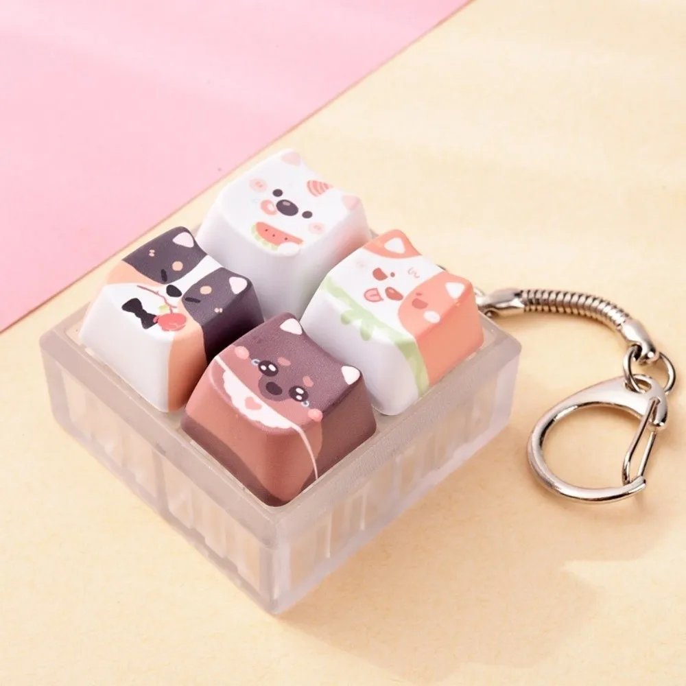 Cute 4-Key Puppy Keycap Keychain Relax Button Creative Fidget Keychain Kawaii Portable Mechanical Keyboard Keying Puppy Fans