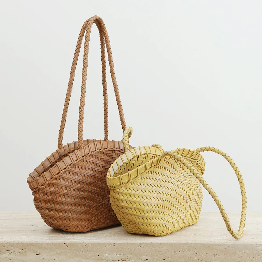 Grass Woven Basket Bags Handmade Boho Beach Tote for Wedding DIY Craft Vacation Women Shoulder Bag Daily Shopper Handbags Bolsas