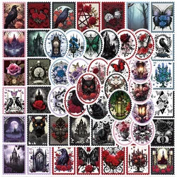 50pcs Retro Cartoon Darkness Gothic Rose Cat Crow Aesthetic Stickers For Laptop Luggage Guitar Phone Waterproof Vinyl Decals