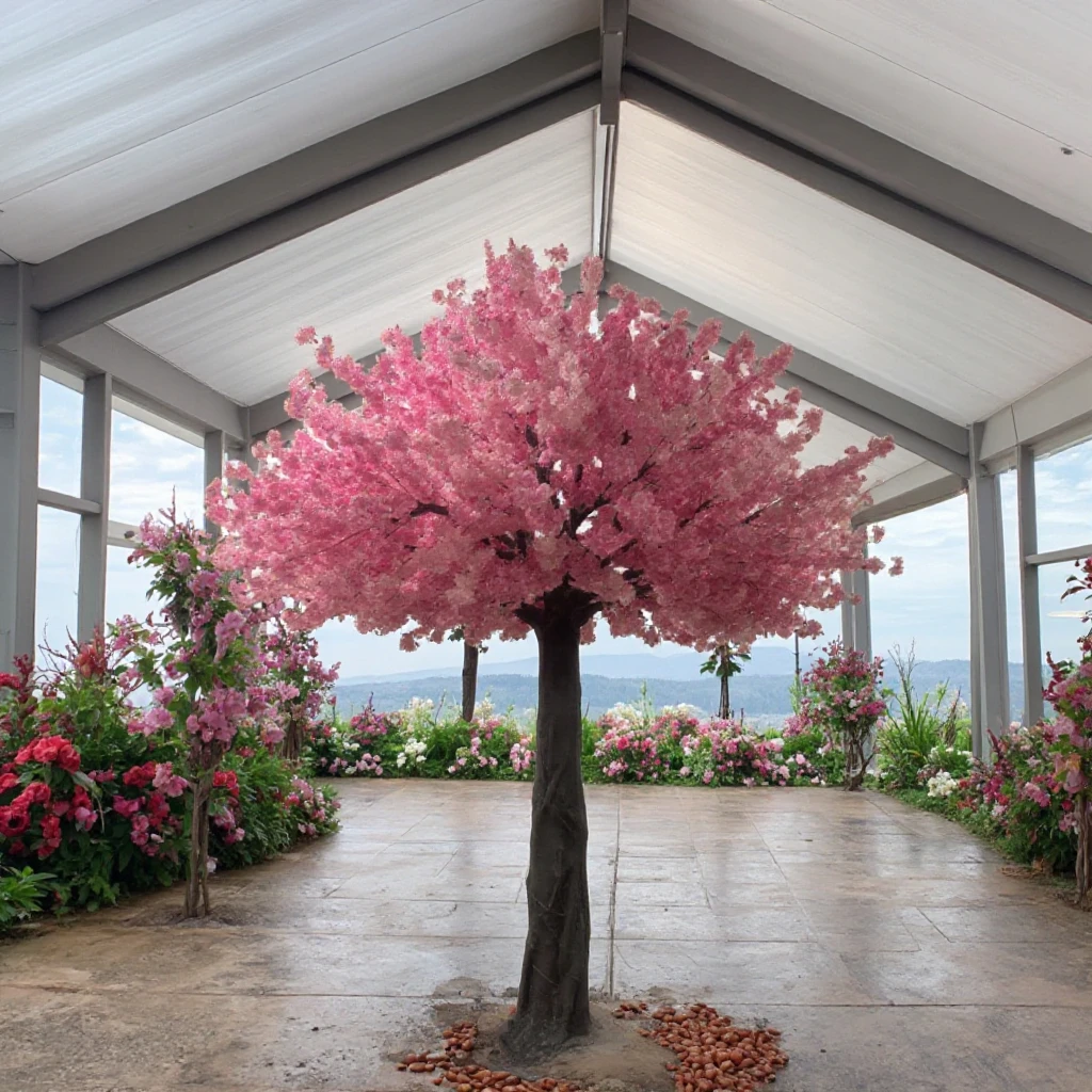 #￥High Quality Romantic Pink Artificial Cherry Blossom Tree 4m Customized Size Eco-Friendly Durable Plastic Natural Look High