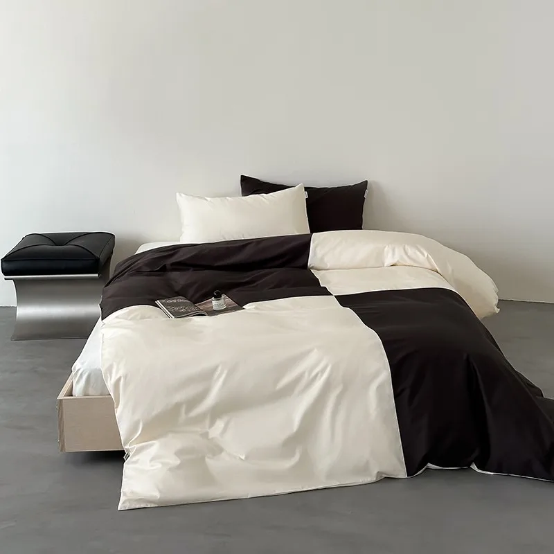 4Pcs White Black Patchwork 1000TC Egyptian Cotton Bedding set Duvet Cover Flat/Fitted Sheet Pillowcases Double Queen King 4Pcs