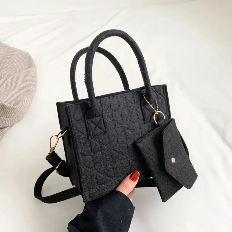 2024 New Solid Color Small Square Bag Felt Shoulder Bag Simple Handbag for Spring Luxury Designer Casual Crossbody Bag for Women