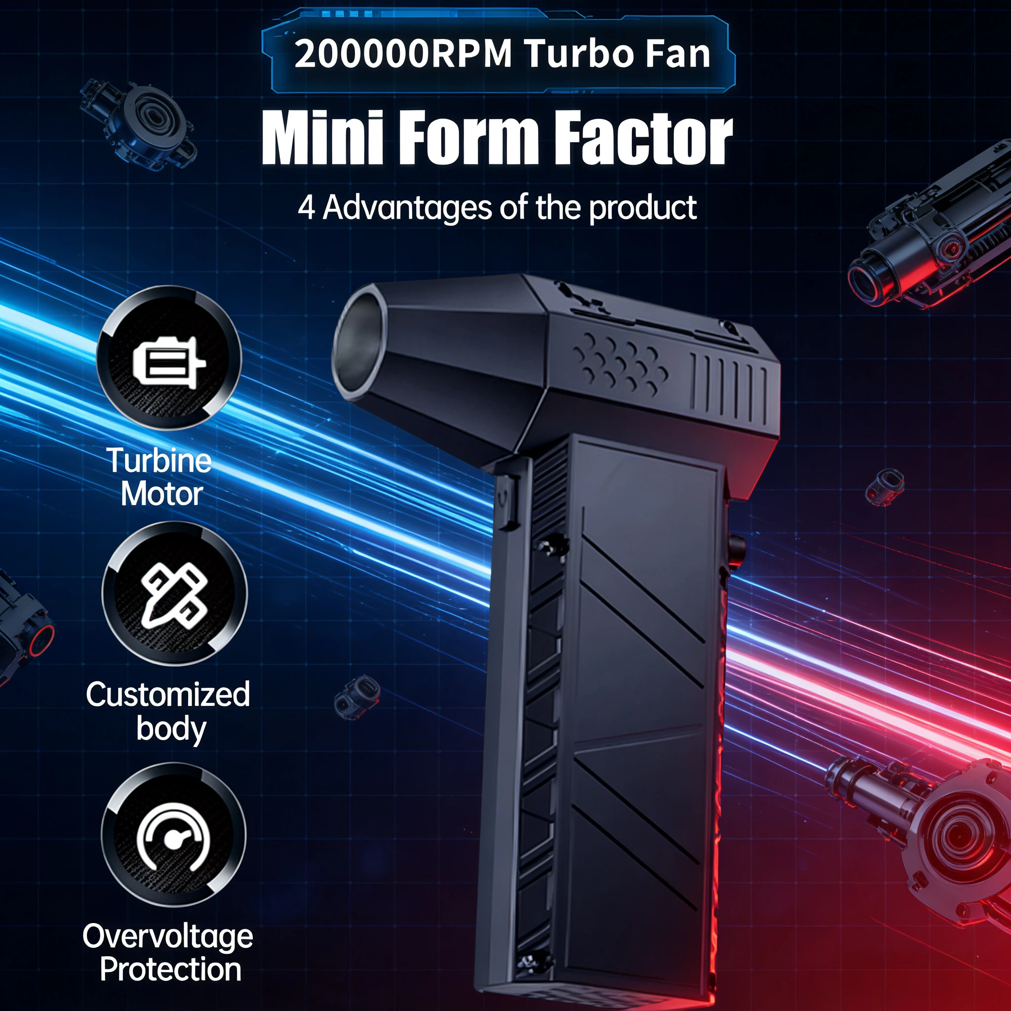 900000 دورة في الدقيقة 60 م/ثانية X6 Storm Turbo Blower – مكنسة غبار 2 في 1 (Type-C بدون فرش) #1