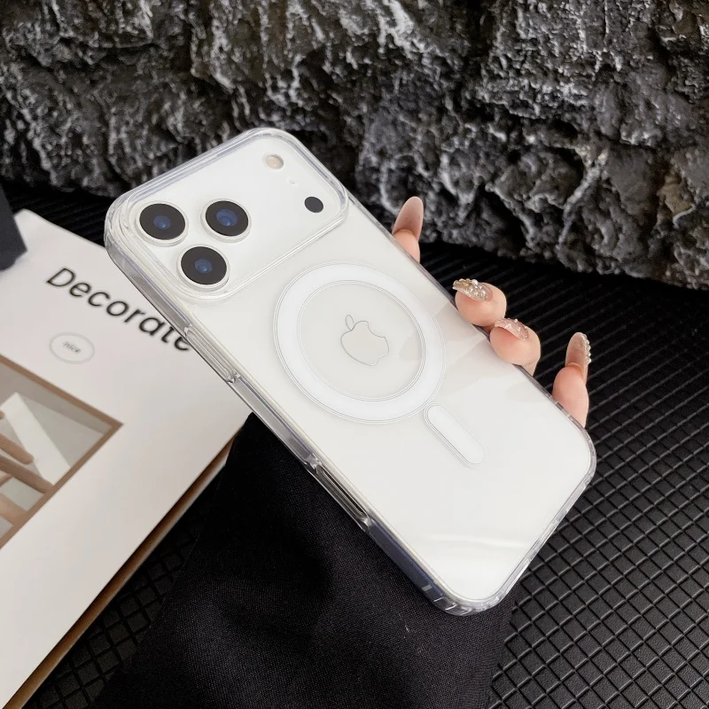 Funda dura transparente con carga magnética inalámbrica para iPhone 17 Air 16 15 Pro Max 14 Plus 13 12 Mini 11 16e 3