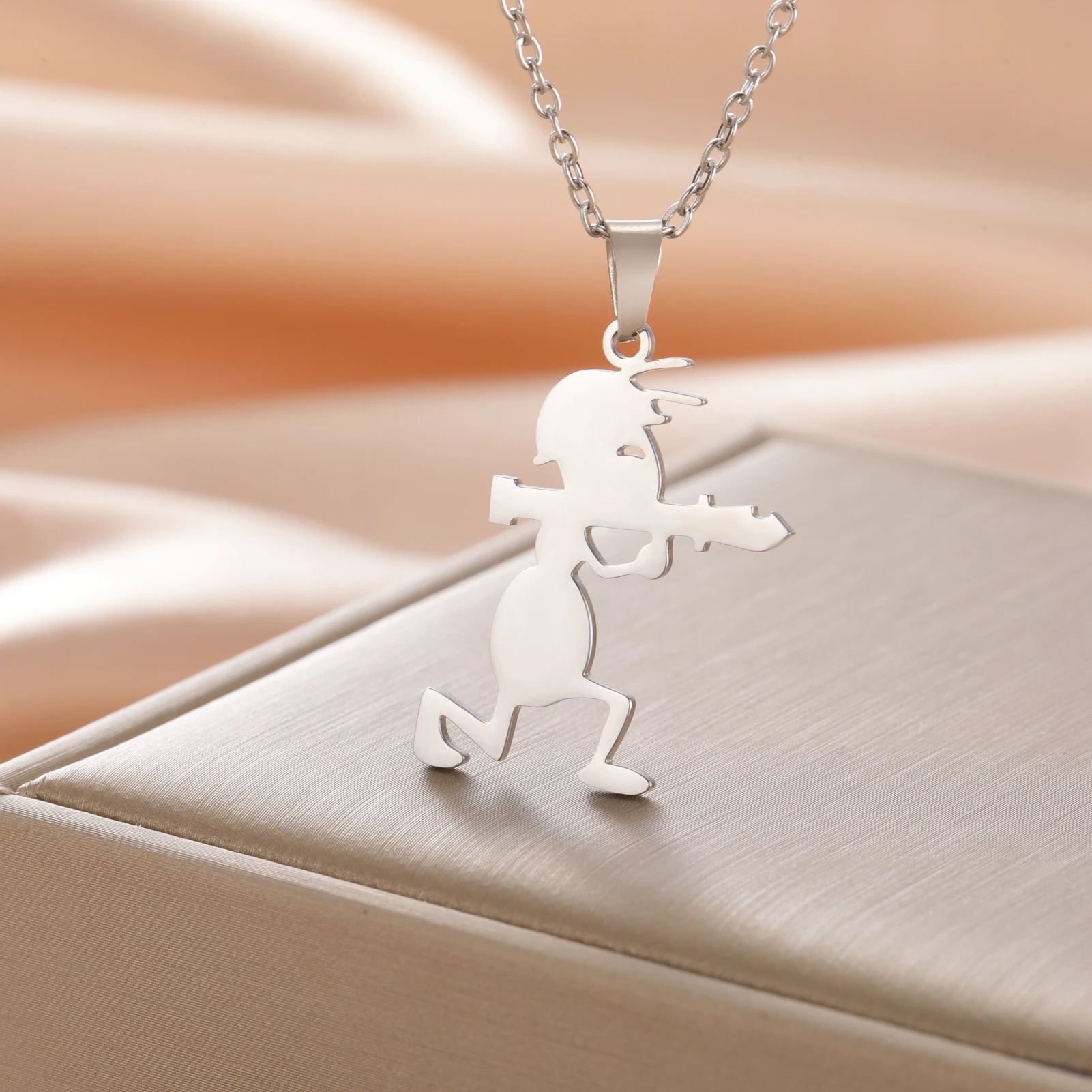 Dreamtimes Ant Weapon Soldier Cartoon Pendant Necklace Stainless Steel Fashion Hip Hop Action Clown Halloween Jewelry Gift