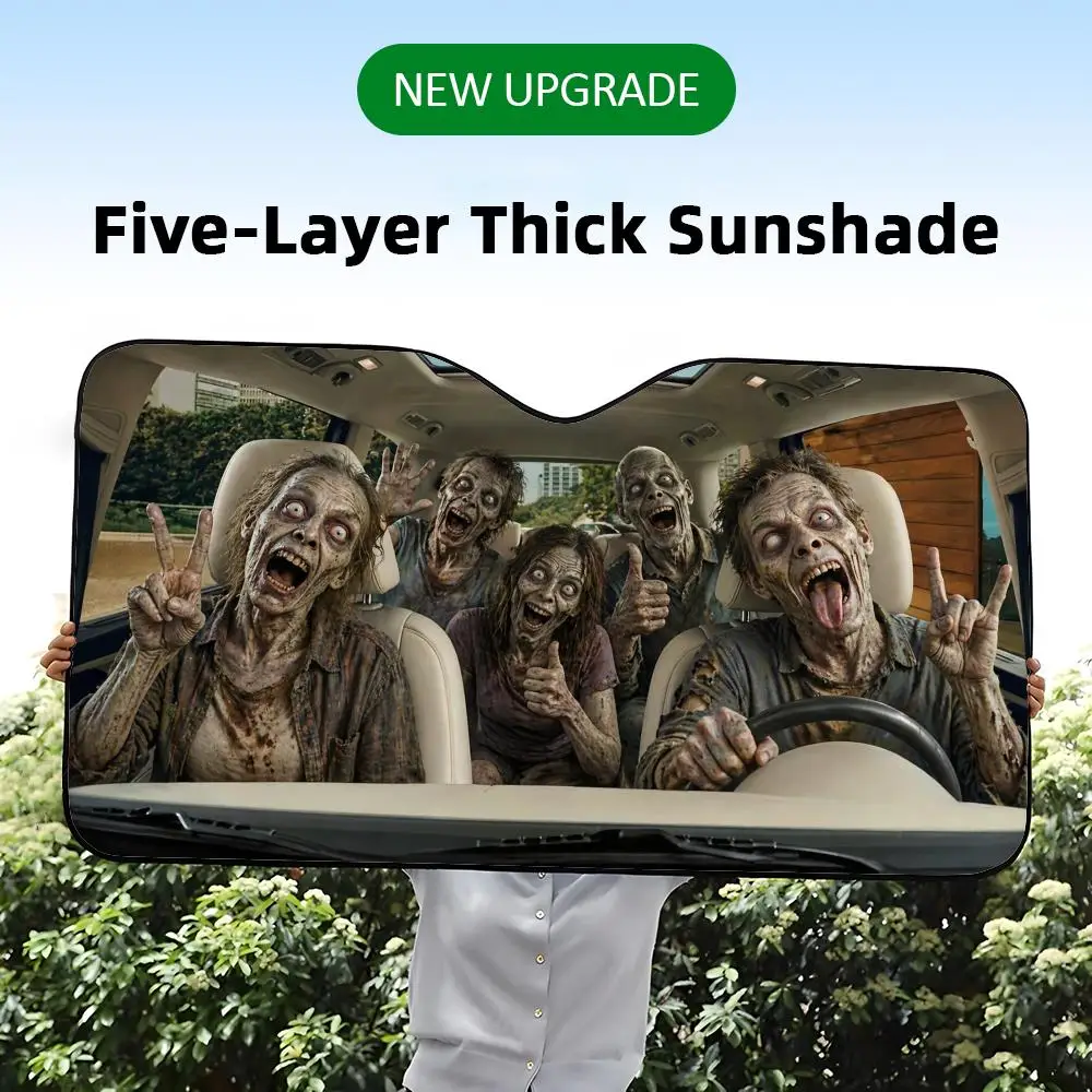 

Funny Zombie Car Ride Sun Visor Foil Windshield Sunshades UV Protector & Heat Shield Car Front Window Foldable
