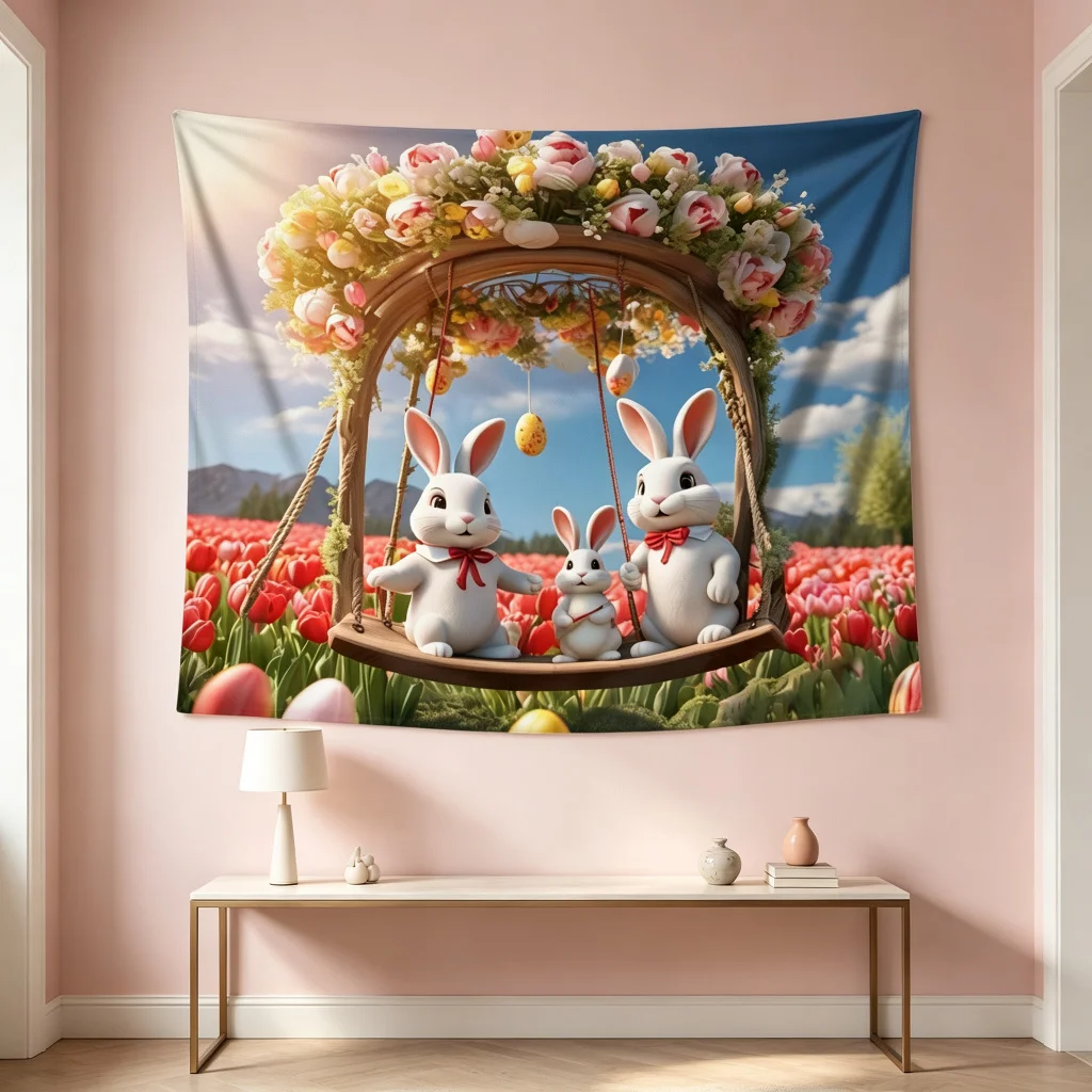 1PC Rabbit Arch Print Backdrop Banner, Bedroom Living Room Photo Background, Polyester Wall Hanging, Home Decor, Wall Art