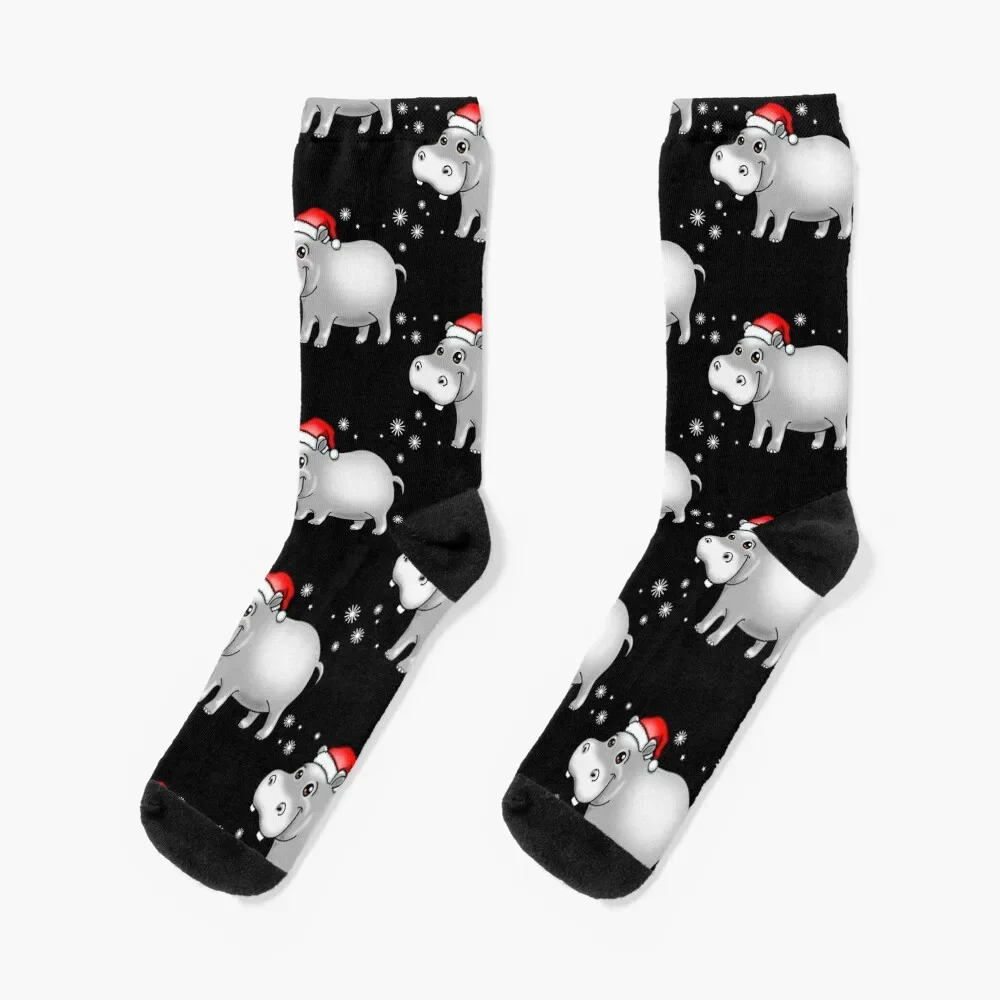 Cute Hippo For Christmas Hippopotamus Socks cartoon hip hop happy bright garter Women Socks Men's