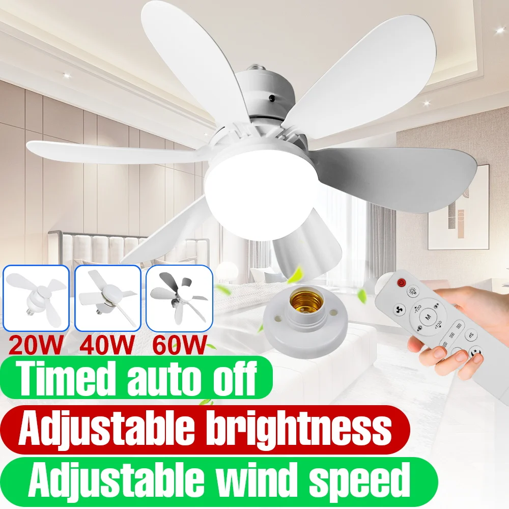 60W E27/E26 LED Ceiling Fan Lighting Bulb Embedded Chandeliers Indoor Bedroom Apartment Noiseless Fan Lamp AC86V-265V Cool White