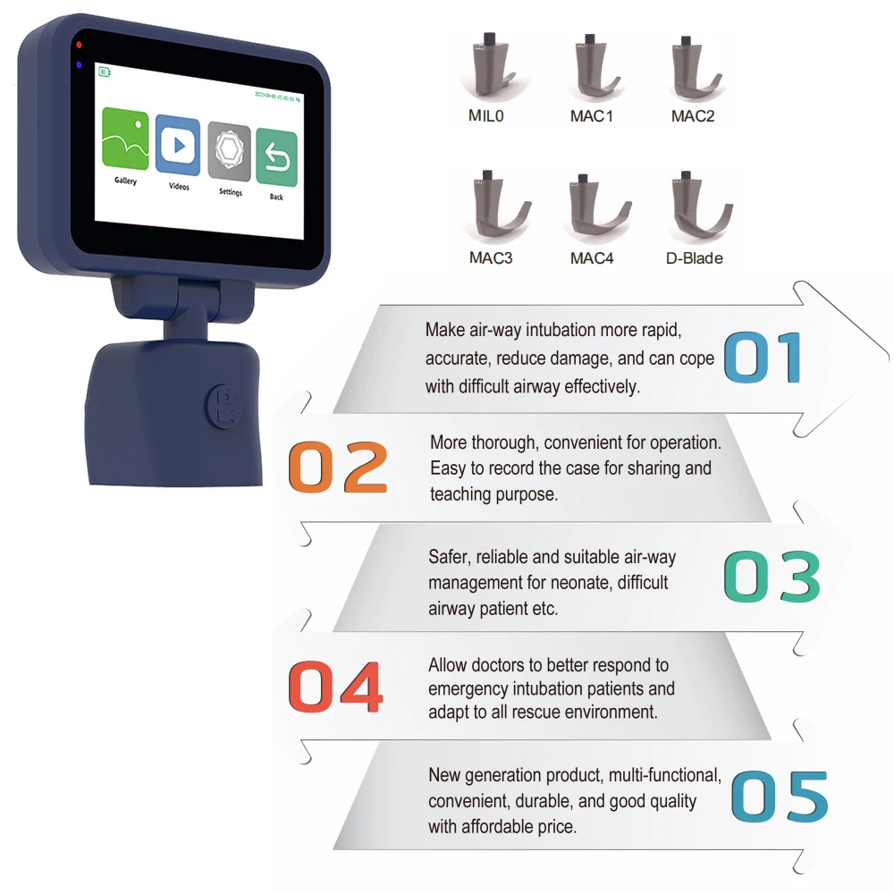 Suitcase Include Video Laryngoscope Reusable Sterilizable Blades Color TFT LCD Digital Video Laryngoscope