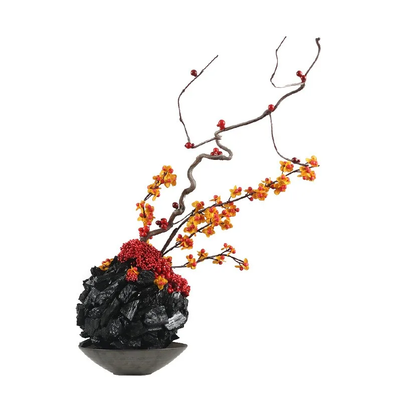 Simulated floral creative bonsai dragon willow branch landscaping charcoal entrance Zen club hotel light luxury ornaments