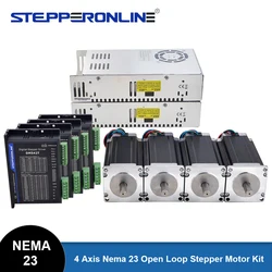 STEPPERONLINE Nema 23 Kit Router CNC a 4 assi 3N.m Kit motore passo-passo ad anello aperto + Driver passo-passo DM542T + alimentatore 250W