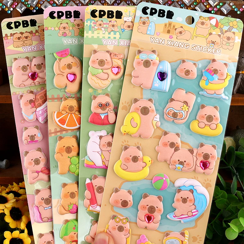 

4pcs Kawaii Capybara 3d Bubble Stickers Sakura Creative Girl'S Diy Phone Case Camera Decoration Children'S Reward Toy