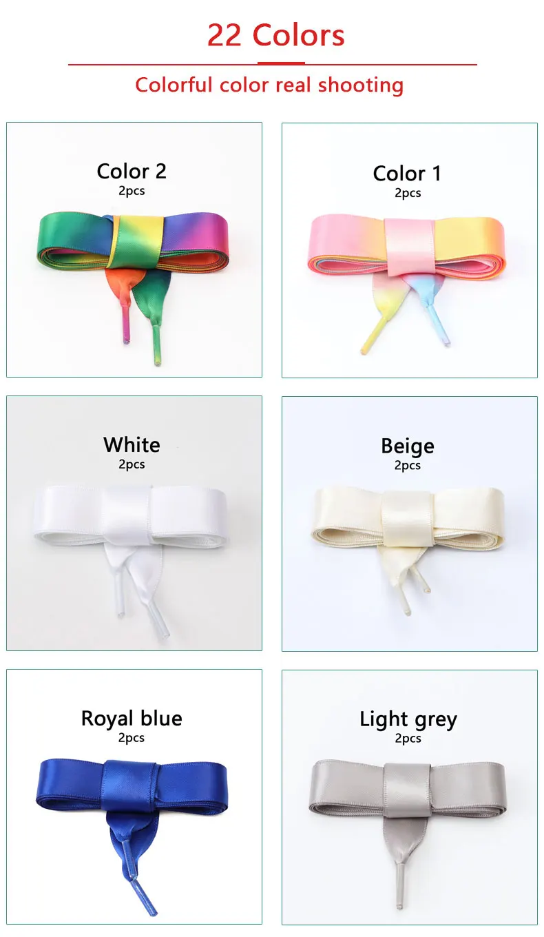 Flaches Seidenband, bunte Schnürsenkel, Candy-Farbverlauf, Satin-Schnürsenkel, Stiefel, Damen-Sneaker, Schnürsenkel, Regenbogen-Schnürsenkel, Schuhband – Detail 8