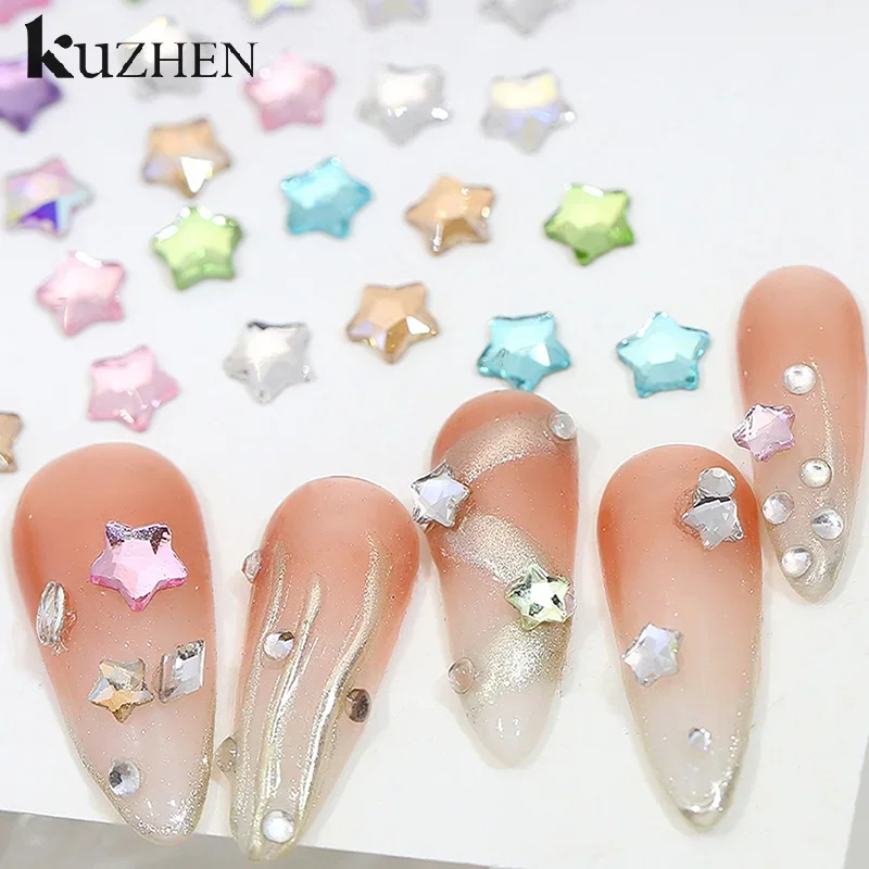 50 Pcs Star 4/6MM Glittering Flat Back Acrylic Crystals Mini Nail Art Rhinestones Color 3D DIY Manicure Decorations Diamond