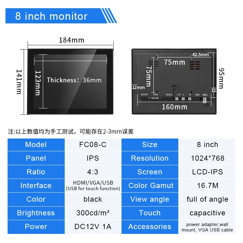 Imagem -06 - Zhixianda-monitor Touch Screen Open Frame Display Industrial Verdadeiro Impermeável Capacitivo Vga Hdmi Usb 1024x768