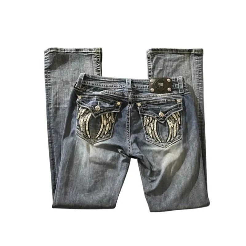 90s جينز عتيق للسيدات Y2K جينز أزرق جديد مطرز بجيب على الجناح الهيب هوب Harajuku سراويل واسعة على الطراز القوطي ملابس خروج نسائية #3
