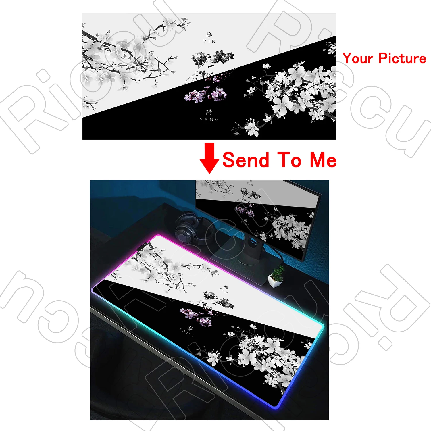 Computer Gaming Table Mats HD Custom RGB Mousepad LED Light Luminescence Mice Carpet XXL Large Mouse Pad Gamers DIY My Own Image