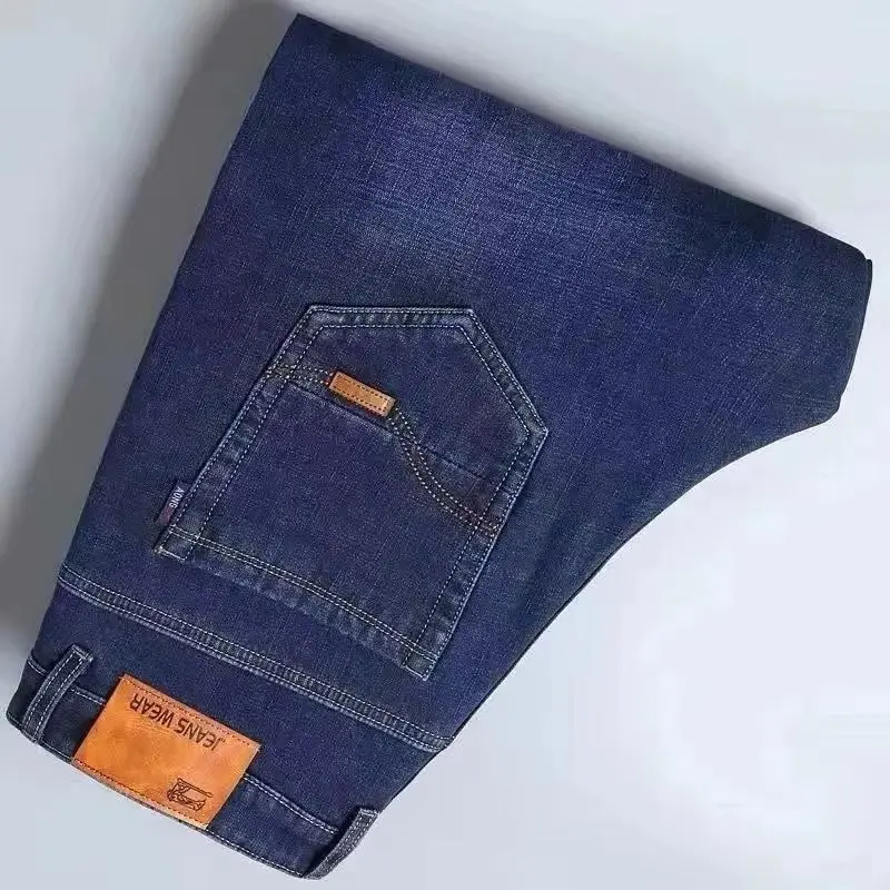 

Новинка 2024, тонкие джинсовые джинсы для мужчин, синие прямые эластичные хлопковые брюки, деловые повседневные легкие брюки, весна-лето