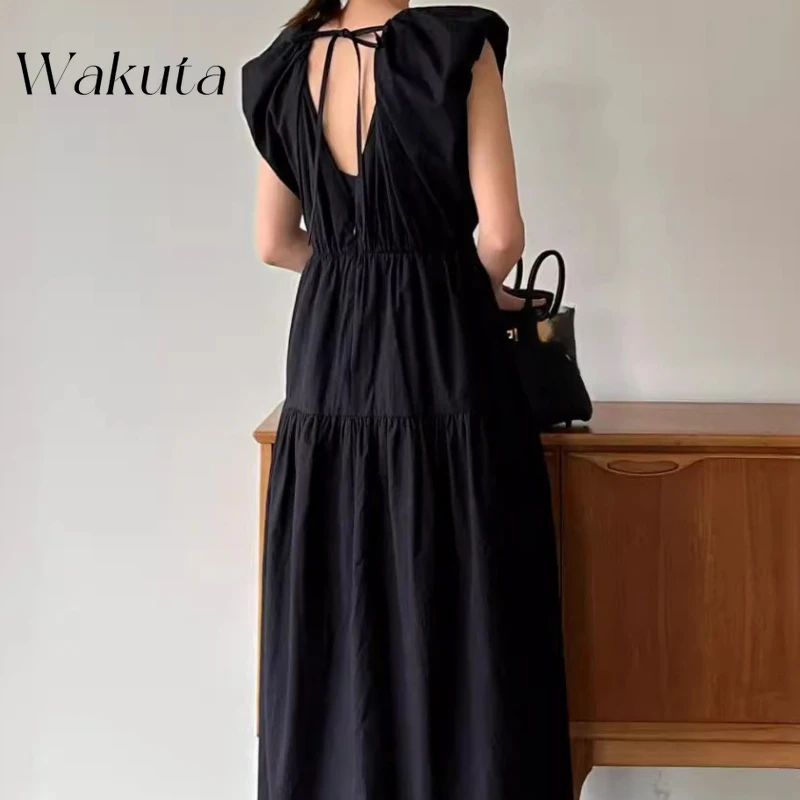 

WAKUTA Japanese Style Simple White Round Neck Sleeveless Patchwork Dresses Temperament Versatile Daily Wear Summer Y2k Vestidos