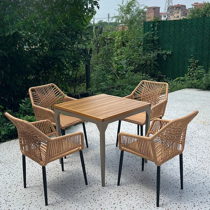 

Outdoor Nordic Leisure Table and Chair Combination Indoor and Outdoor Plastic Wood Table Courtyard Terrace Garden Villa Homestay