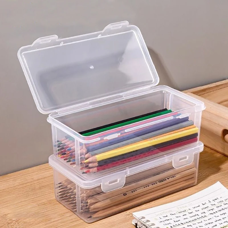 1Pc Pencil Case Box PP Transprant Pen Box Multifunction Large Capacity Stationery Pen Case Stackable Office Supplies