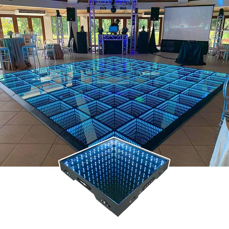 Mirror Party Stage Light up Dancing Floor Tiles Outdoor Wedding 3d Magnetic Led Dance Floor view 3