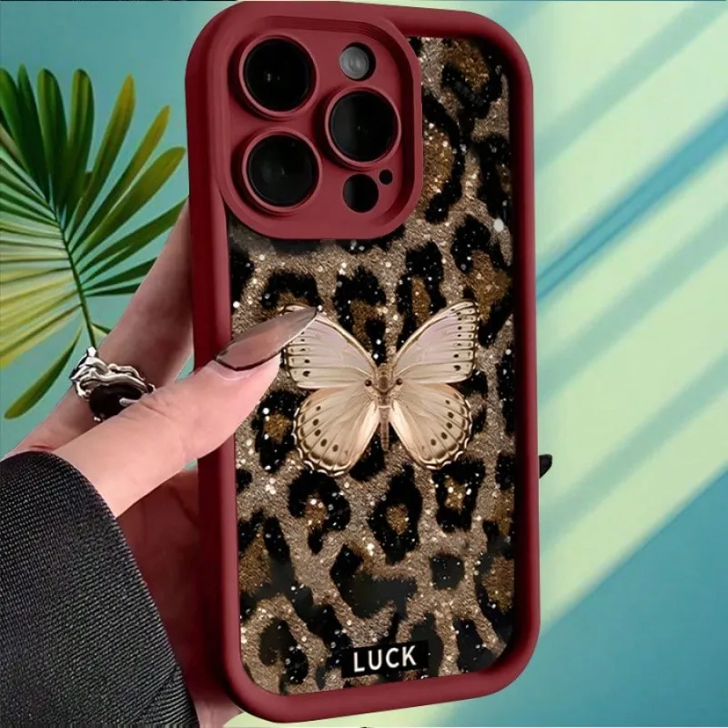 

Butterfly leopard print phone case suitable for iPhone 16 15 14 13 12 11 Pro/ Max/Plus anti-fingerprint shock-proof rear cover