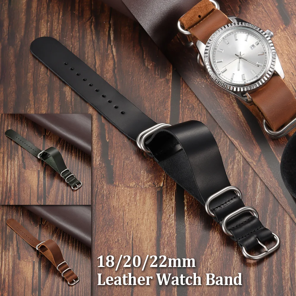 

Handmade Cowhide Watch Band 18mm 20mm 22mm Men Women Military Loop Bracelets Vintage Brown Green Black Calfskin Wristband Strap