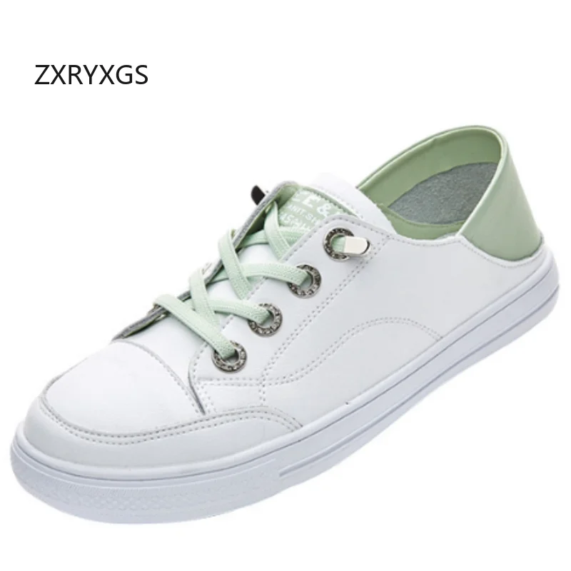 

ZXRYXGS 2022, весенне-осенние модные повседневные кроссовки белого цвета, женские туфли на плоской подошве с низким берцем и неглубоким носком из натуральной кожи