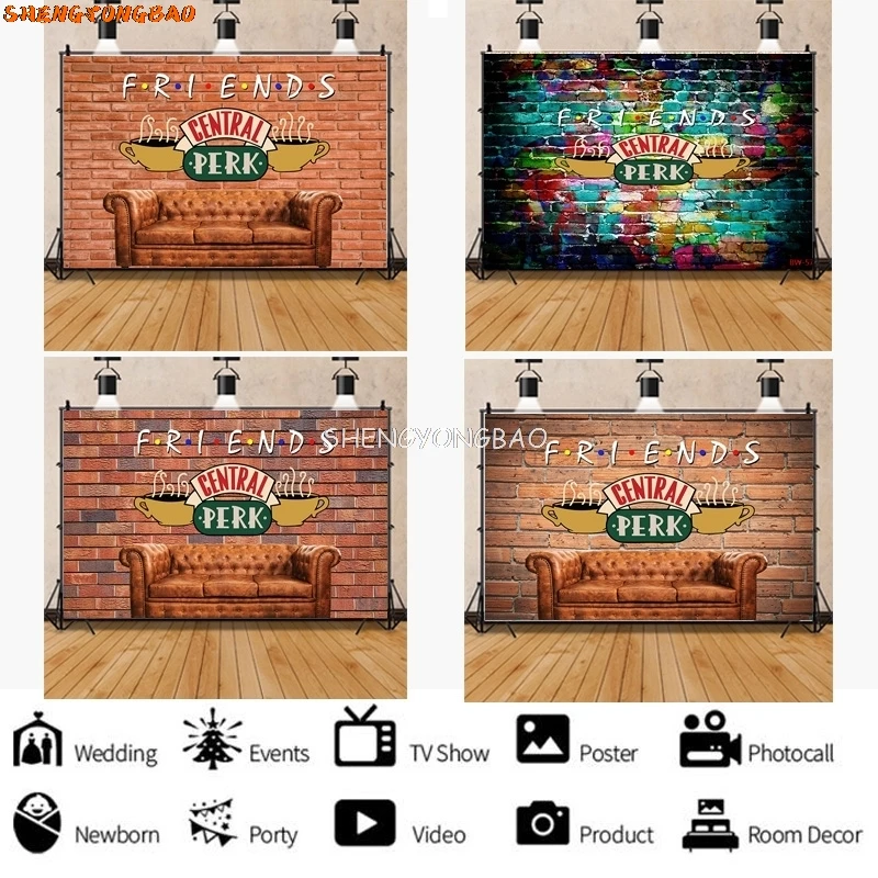 

SHENGYONGBAO Friends Theme Photography Backdrops Pub 80s 90s Birthday Party Photoshoot Brick Wall Studio Background Props BW-08