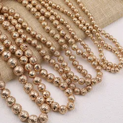 4/6/8/10/12mm Natural Stone 14K Gold Color Rock Volcanic Lava Hematite Round Spacer Loose Beads For Jewelry Making Bracelets DIY
