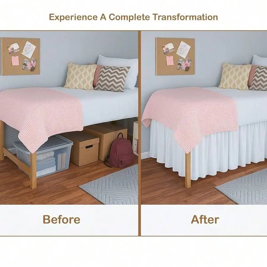 Microfiber Bed Skirt With 30 Inch Drop For Twin XL Loft Beds White