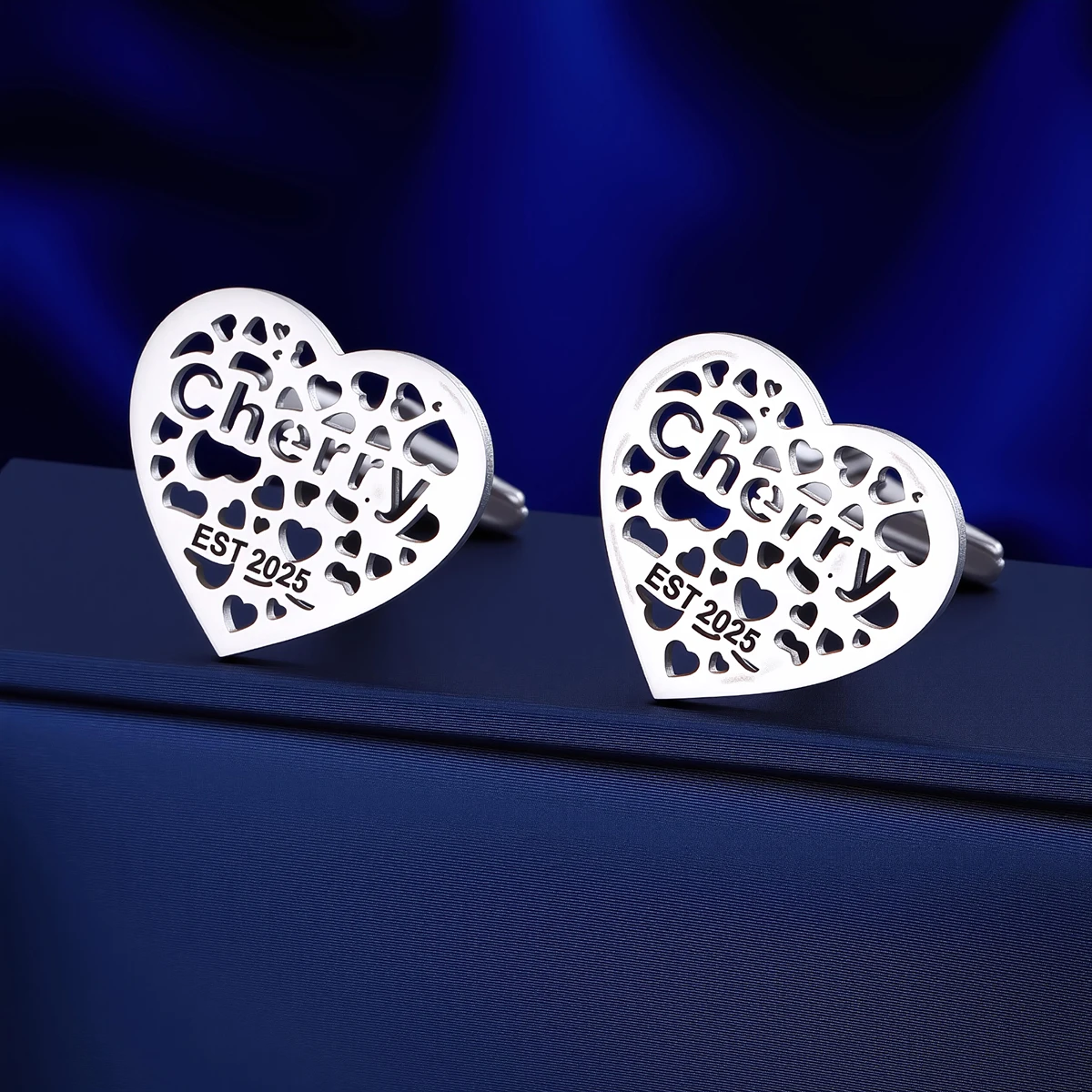 Customized Name Men's Love Heart Hollow Cufflinks Customized Suit Shirt Stainless Steel Buttons Sports Jewelry Gifts