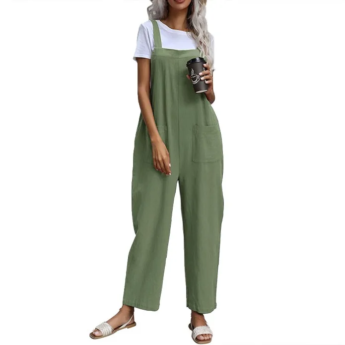 

Women's Versatile overalls chic simple jumpsuit Summer Backpack Pants Button Loose Pocket Casual Jumpsuits ropa de mujer ofertas