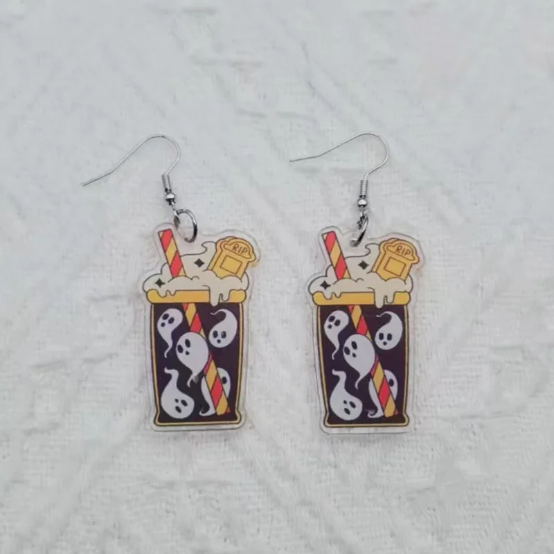 1 pair of acrylic Halloween ghost ice cream earrings, women's earrings, the best choice for gifts