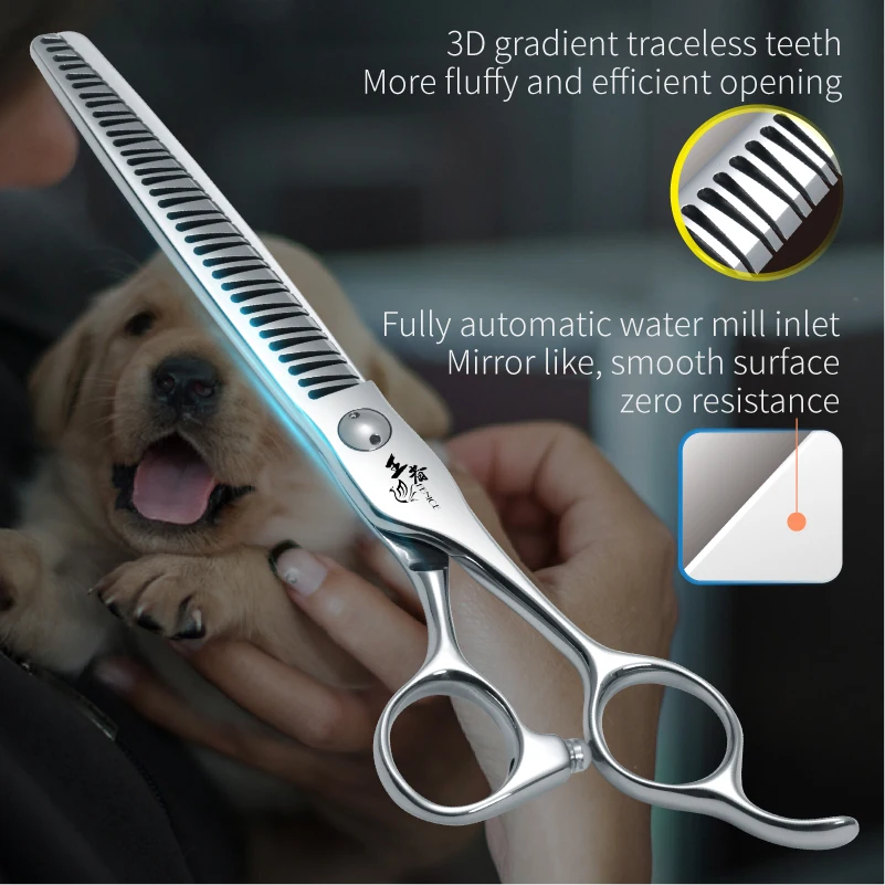 

Fenice Professional 7 inch 3D Gradient Traceless Teeth 70% thinning Chunker Scissors VG10 Steel Pet Grooming Shears for Dogs