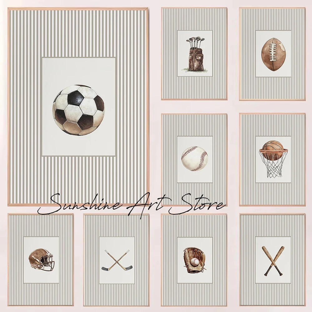 Sports Basketball Football Volleyball Baseball Golf Baseball Hockey Nursery Poster Canvas Painting Wall Pictures Home Room Decor