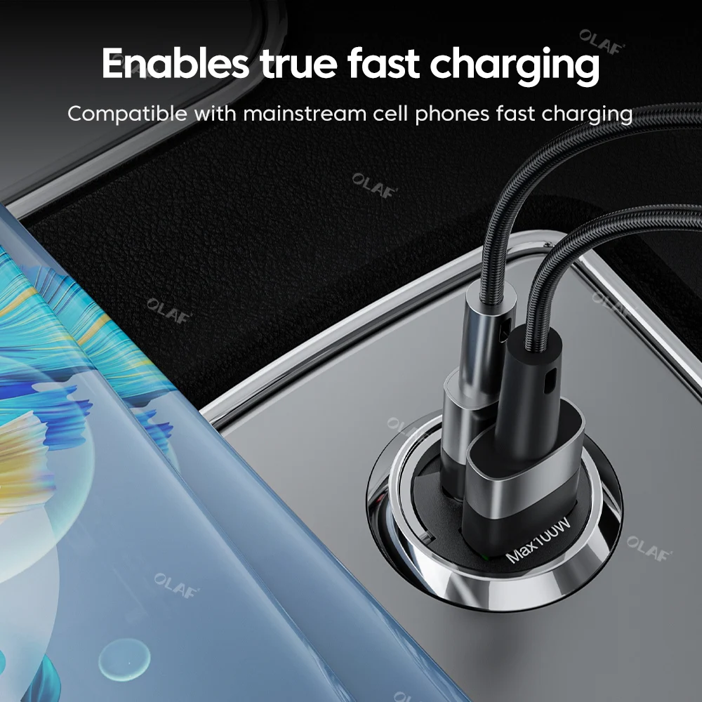 Mini 100W USB Type C Car Charger Fast Charging QC3.0 PD Car Phone Charger Adapter For iphone Samsung Huawei Xiaomi